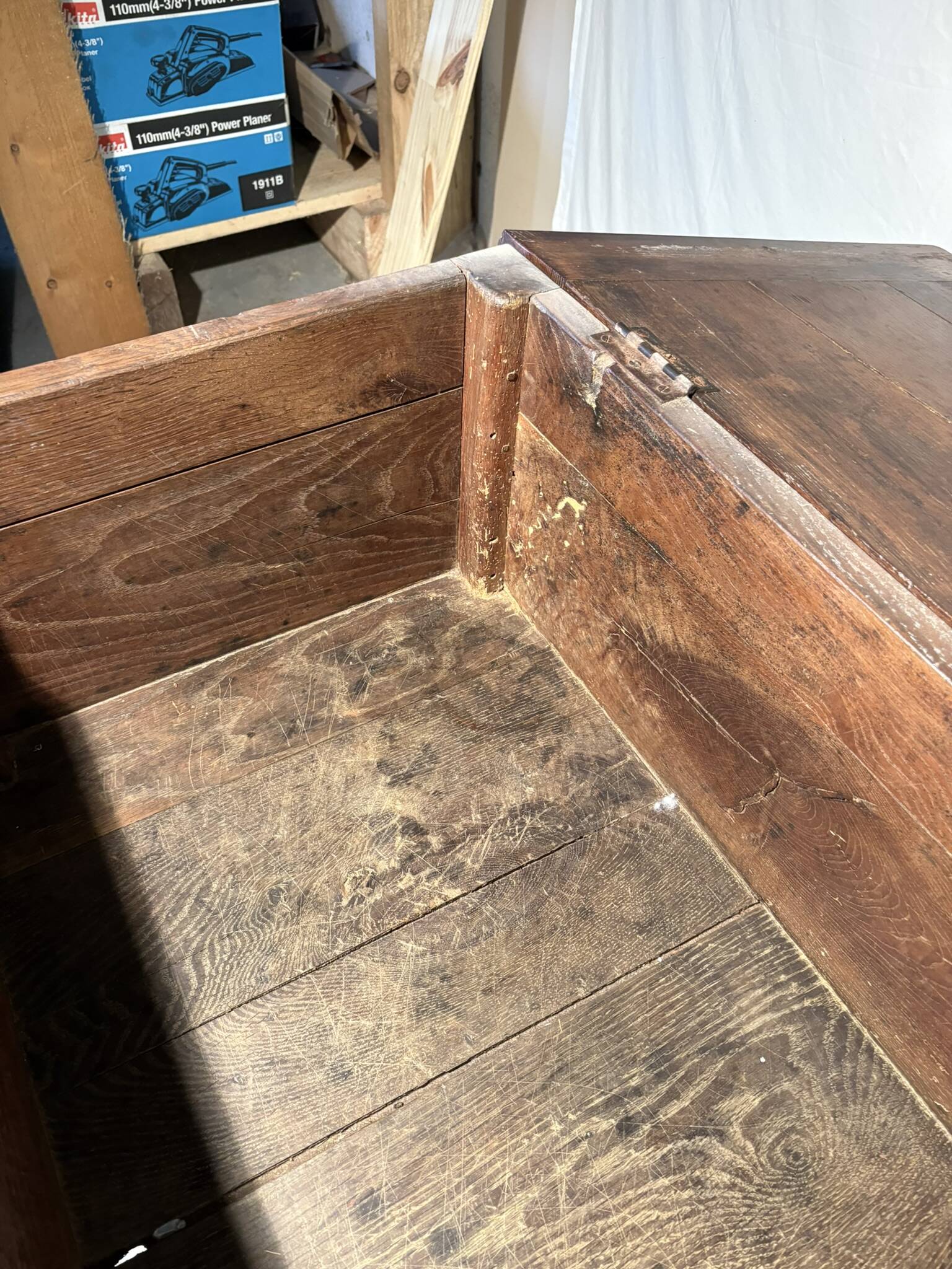 Large antique oak chest with turned legs