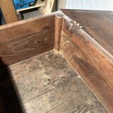 Large antique oak chest with turned legs