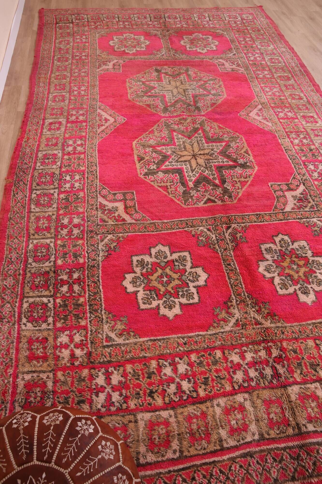 Pink Vintage Moroccan Rug 208 x 384 cm, Berber Wool Rug Handmade, Boho Rug