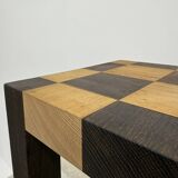 Vintage solid wooden side table chess style , 1970s