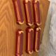 6 knife holders in burgundy glazed ceramic with art deco gold edging