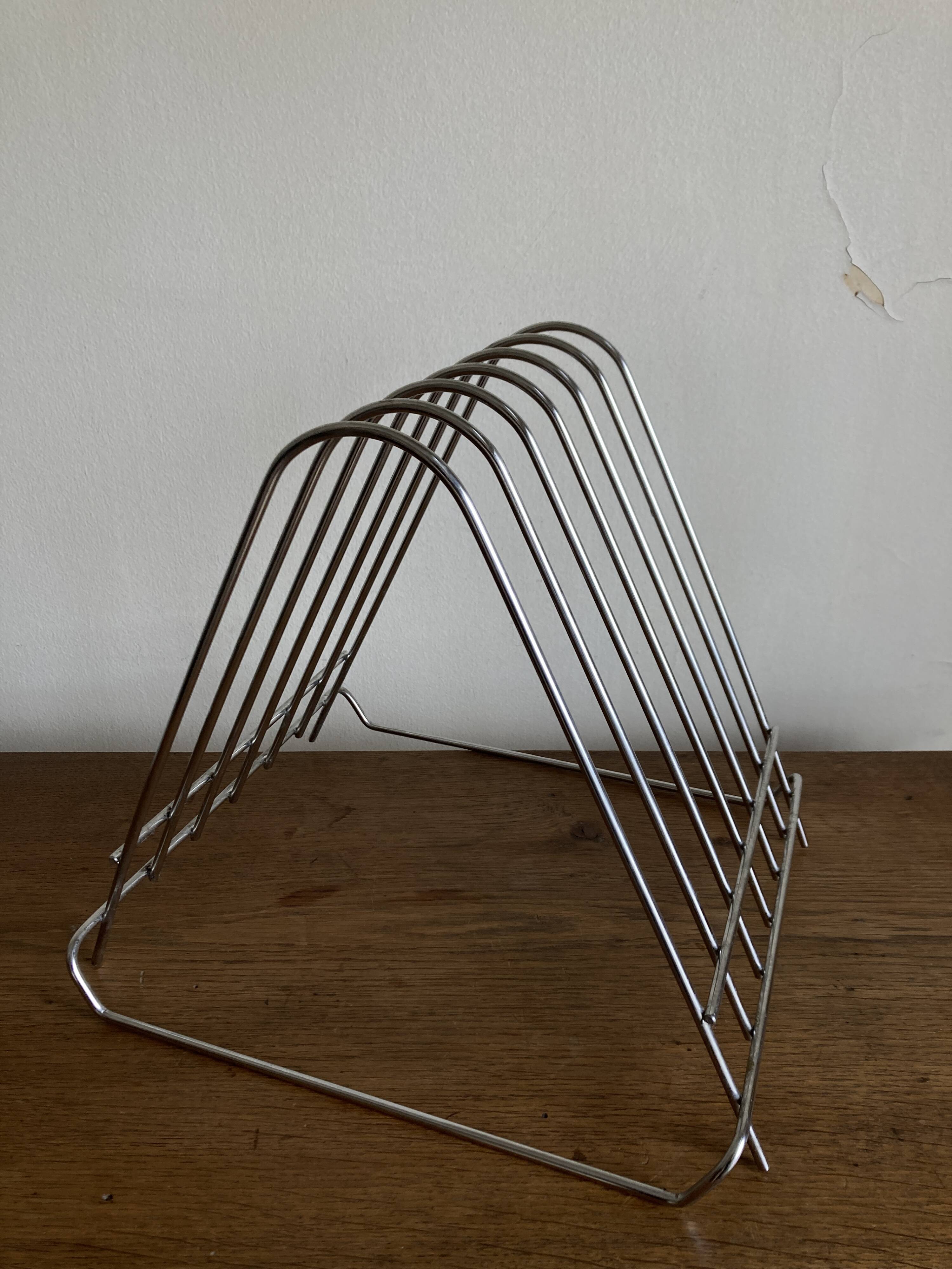 Chrome space age record magazine rack, 1970s