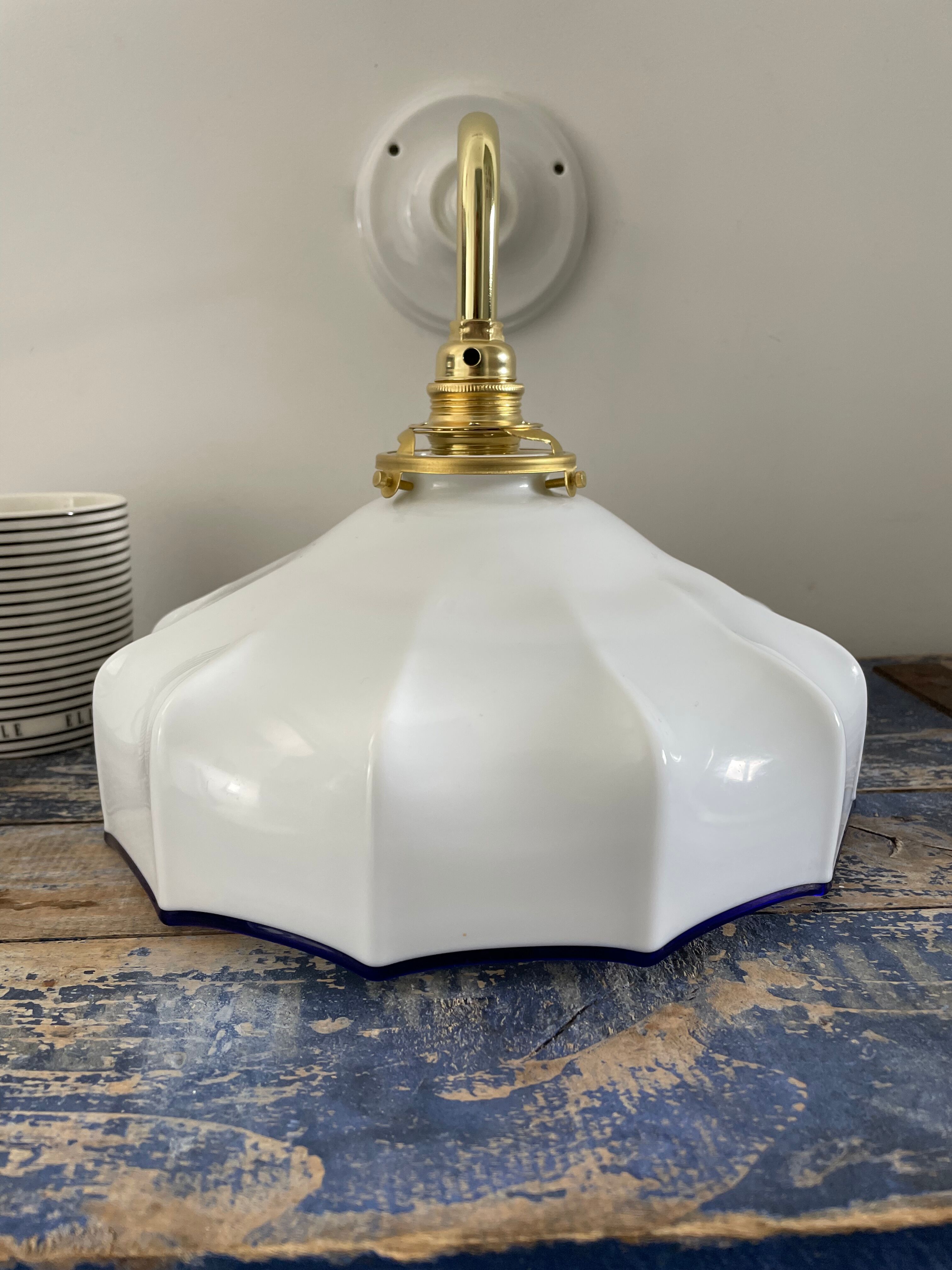 Vintage white opaline wall lamp