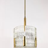 Kalmar Suspension Tambour Drum, Brass, Frosted Textured Glass, Austria, 1960s