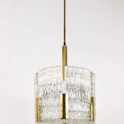 Kalmar Suspension Tambour Drum, Brass, Frosted Textured Glass, Austria, 1960s