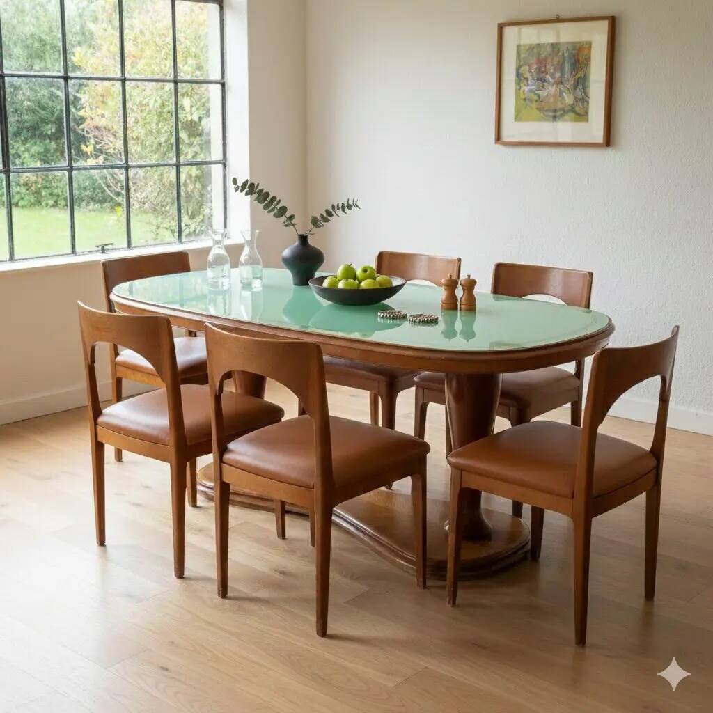 Vintage table in solid beech and glass, design, Italy, 1950s