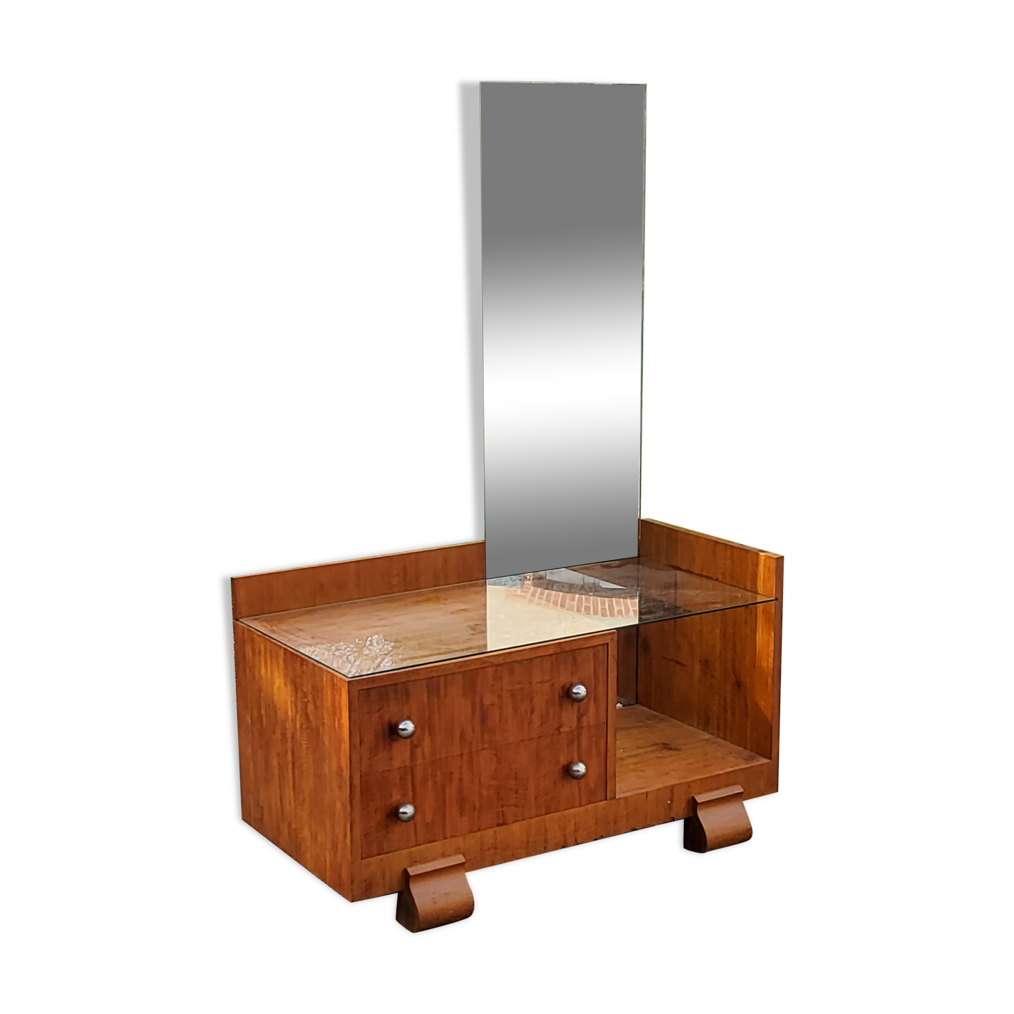 Coiffeuse art déco en acajou blond doré des années 30