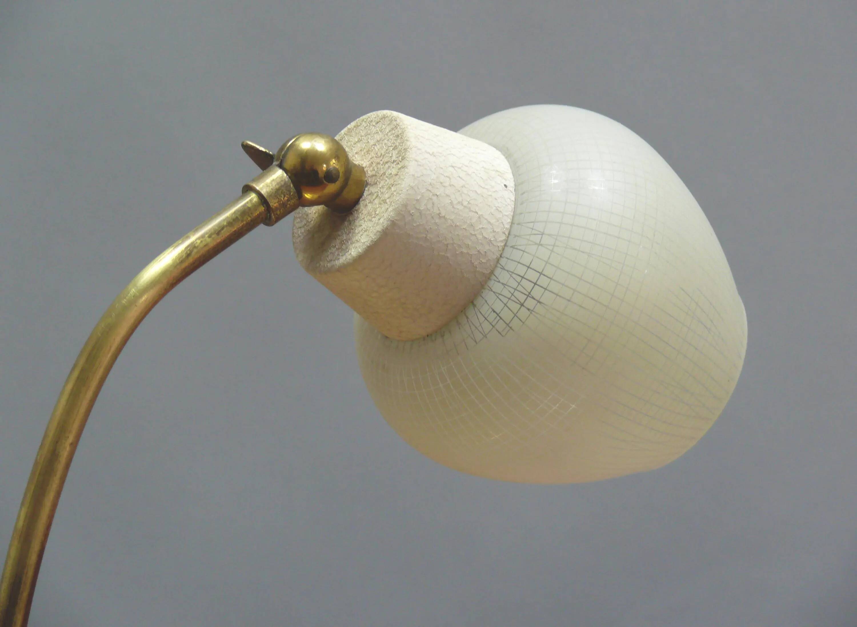 Two bedside lamps - metal/brass table lamps with opal glass shade - 1960s, vintage style
