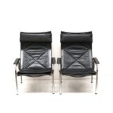 2x Vintage black leather armchair by Strässle HE1106 designed by Hans Eichenberger