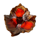 Empty Vallauris pocket in the shape of a leaf, orange and brown iced décor