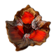 Empty Vallauris pocket in the shape of a leaf, orange and brown iced décor