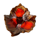 Empty Vallauris pocket in the shape of a leaf, orange and brown iced décor