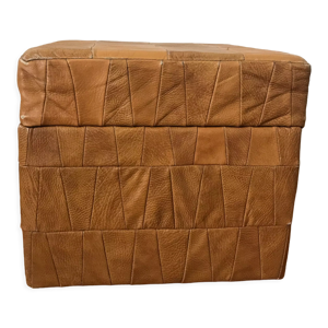 Pouf coffre cuir patchwork vintage