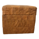 Vintage patchwork leather storage pouf circa 1960