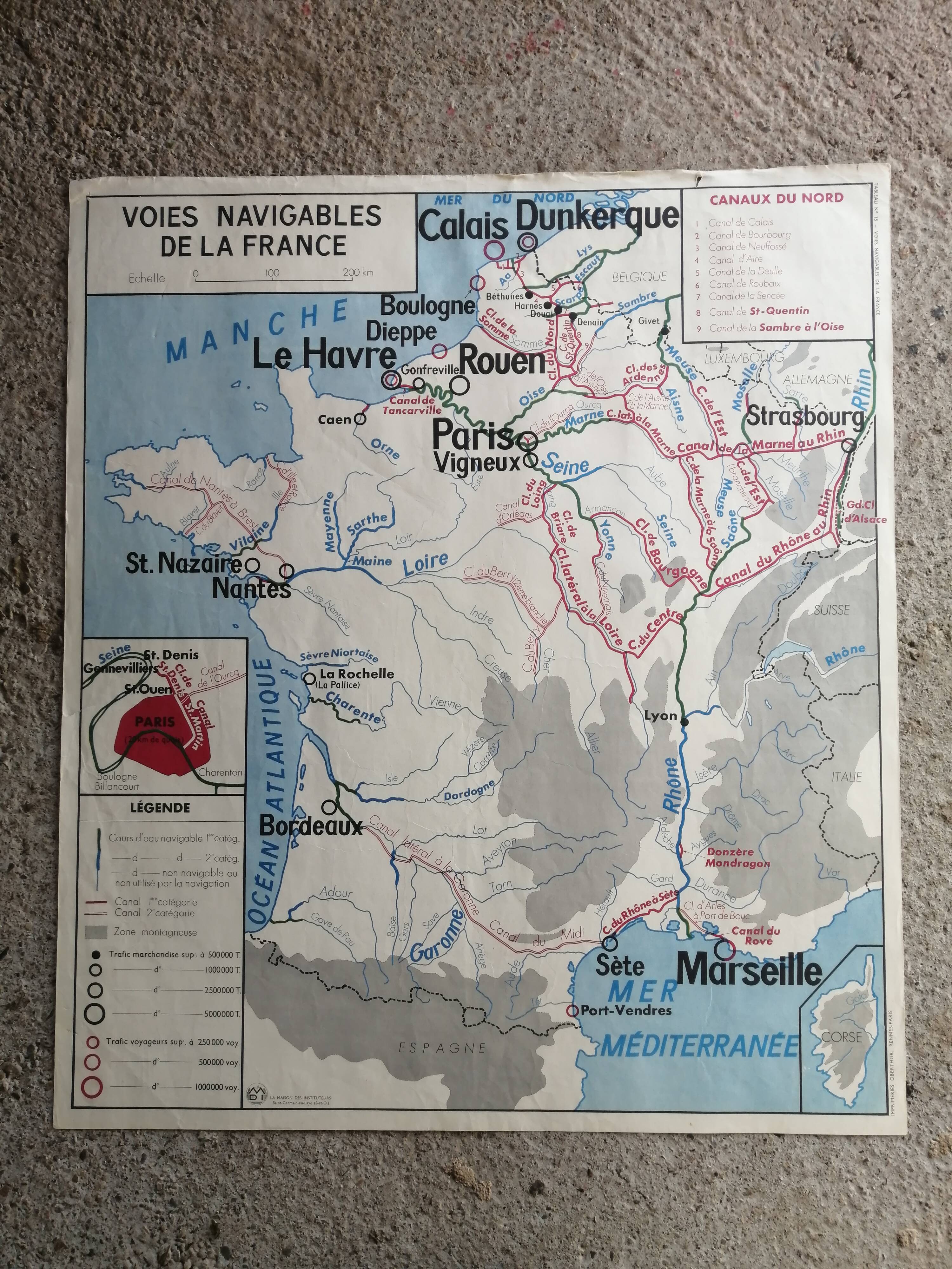 Old MDI school map: France: Secondary breeding and fishing / route
