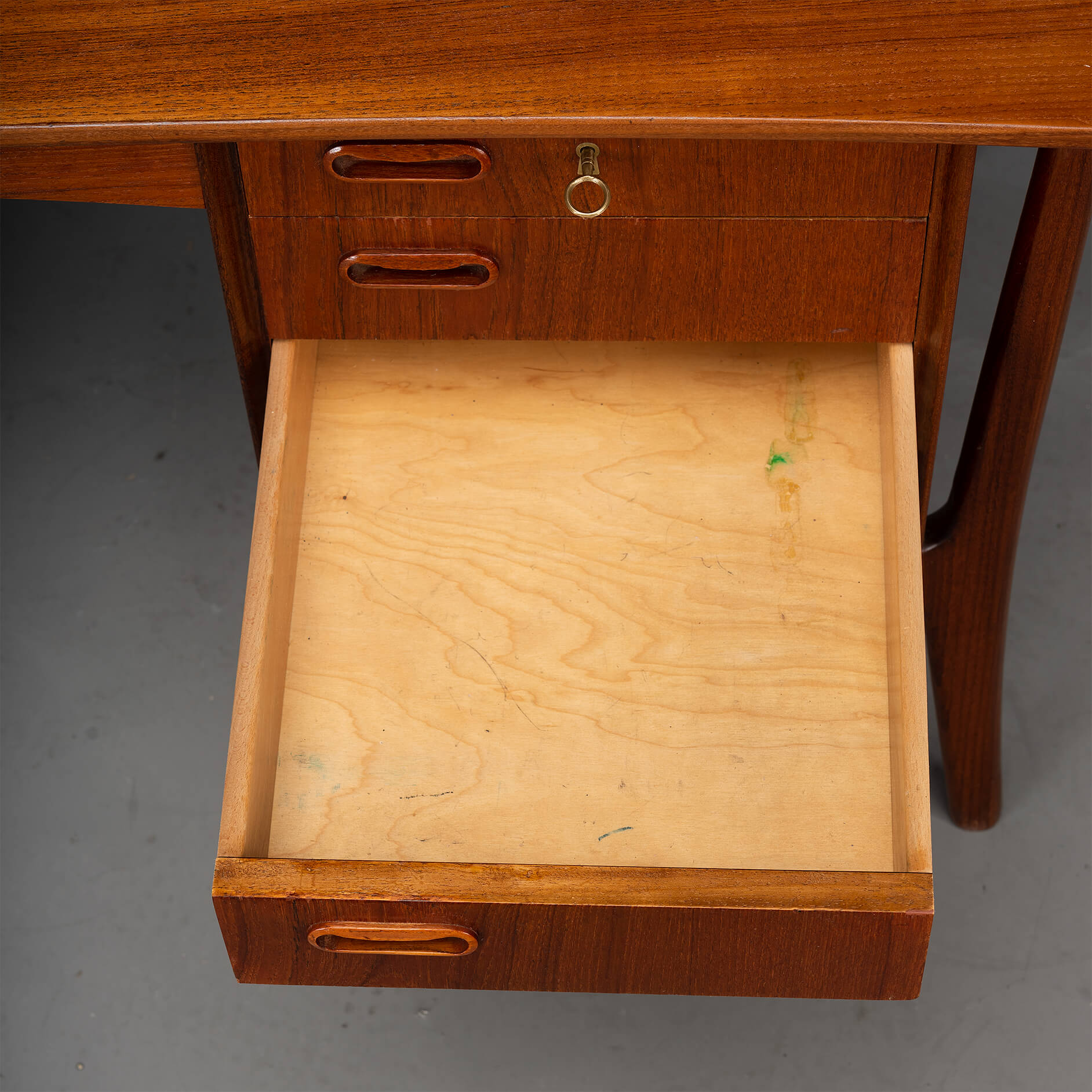 Danish vintage teak design desk by svend age madsen for hp hansen, 1960s