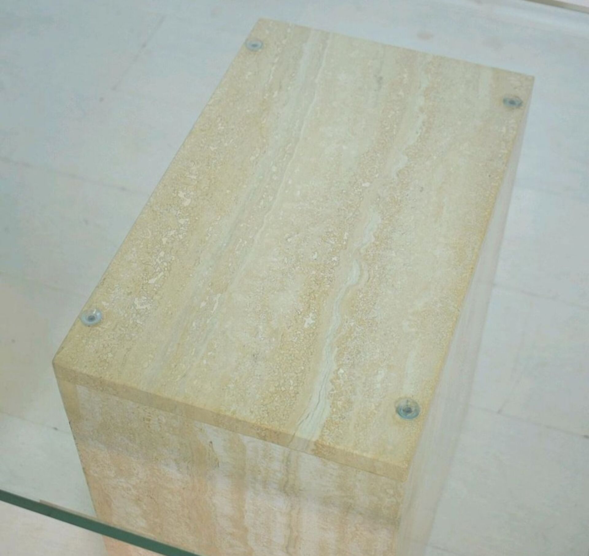 Italian travertine and glass coffe table 1970s Vintage