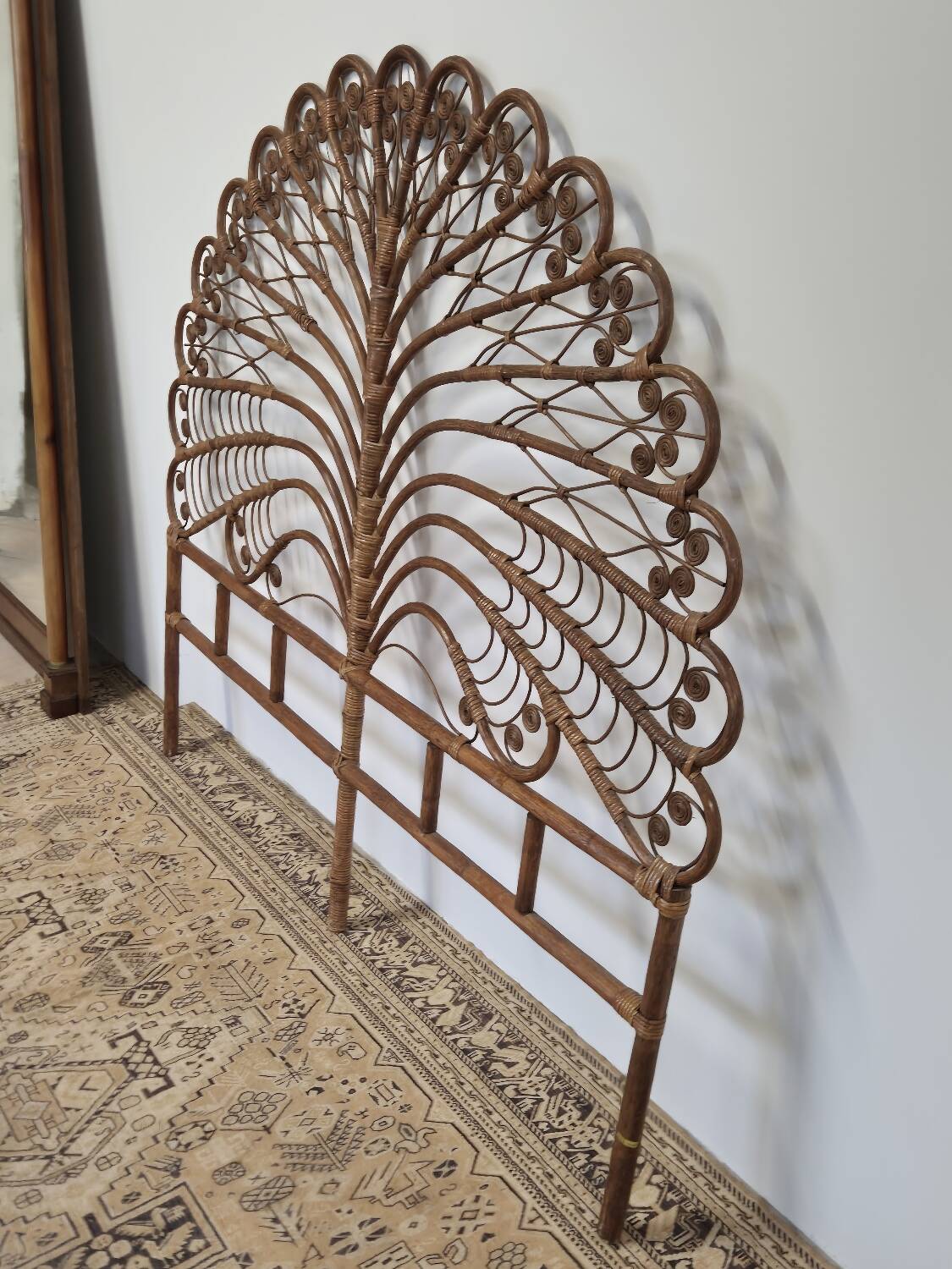 Peacock headboard in rattan Bamboo vintage 1970s