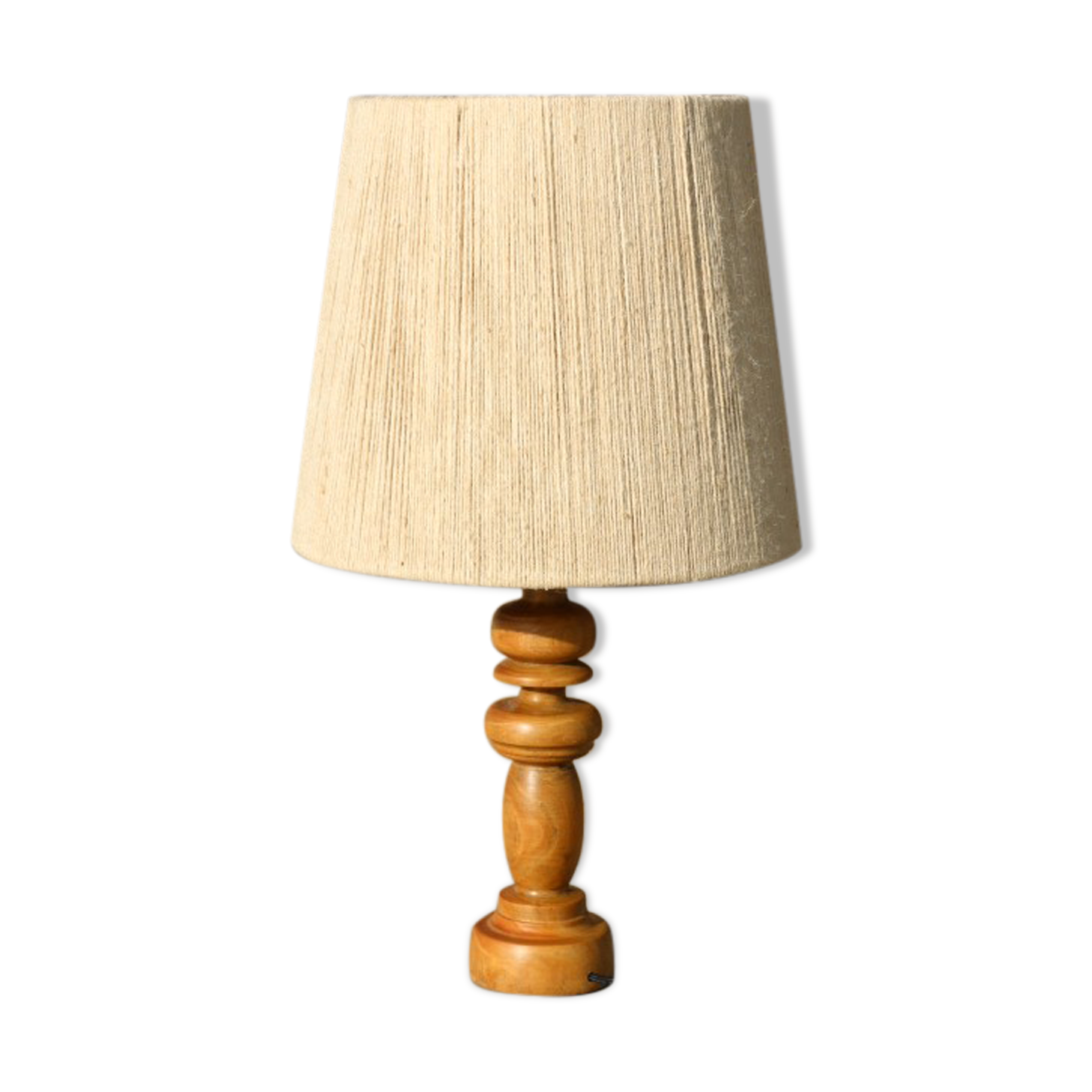 Turned wood lamp with 600mm rope shade