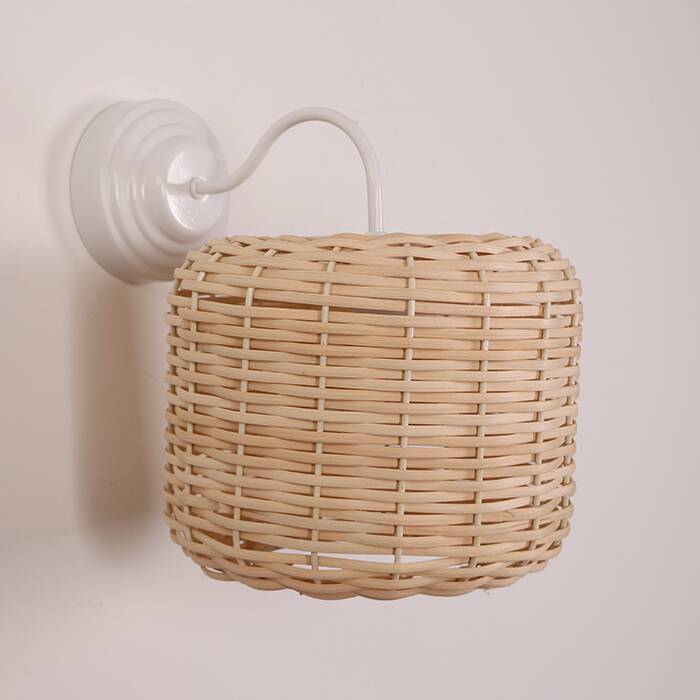 White & Beige Rattan Sconce Lamp 30x25Cm
