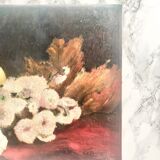 Oil on canvas depicting a still life of flowers