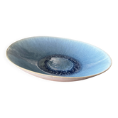 Large blue artisanal ceramic shallow dish from the 20th century.