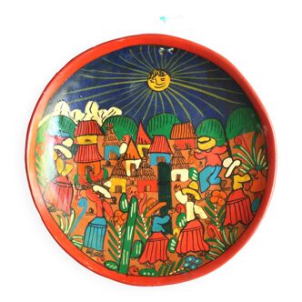 Mexican wall plate in painted terracotta, 70s