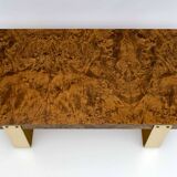 Mid-Century Modern Italian Briar Walnut and Brass Coffee Table, 1970s