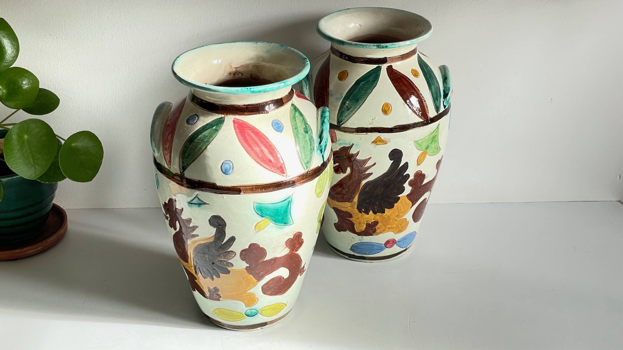 Italian Majolica Vases with Dragon Motif