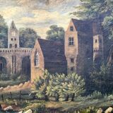 Tableau ancien paysage sur toile, XIX Siècle