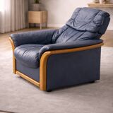 Ekornes Stressless —4 of Adjustable Swivel Armchairs — Blue Leather & Beech
