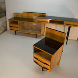 Ensemble modulaire de table, table de nuit et commode par M. Pozar, années 1960