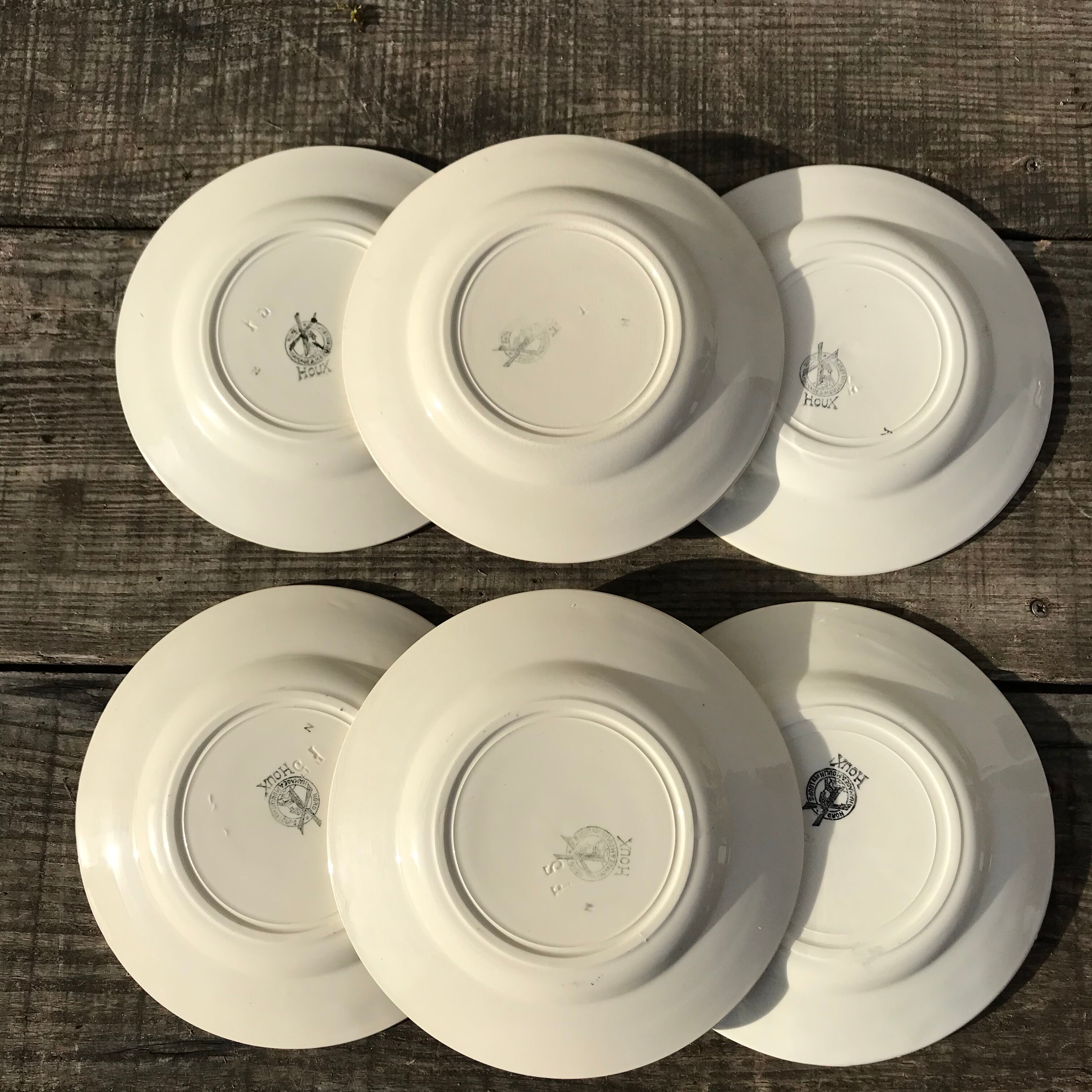 6 vintage plates flat iron earth model Houx