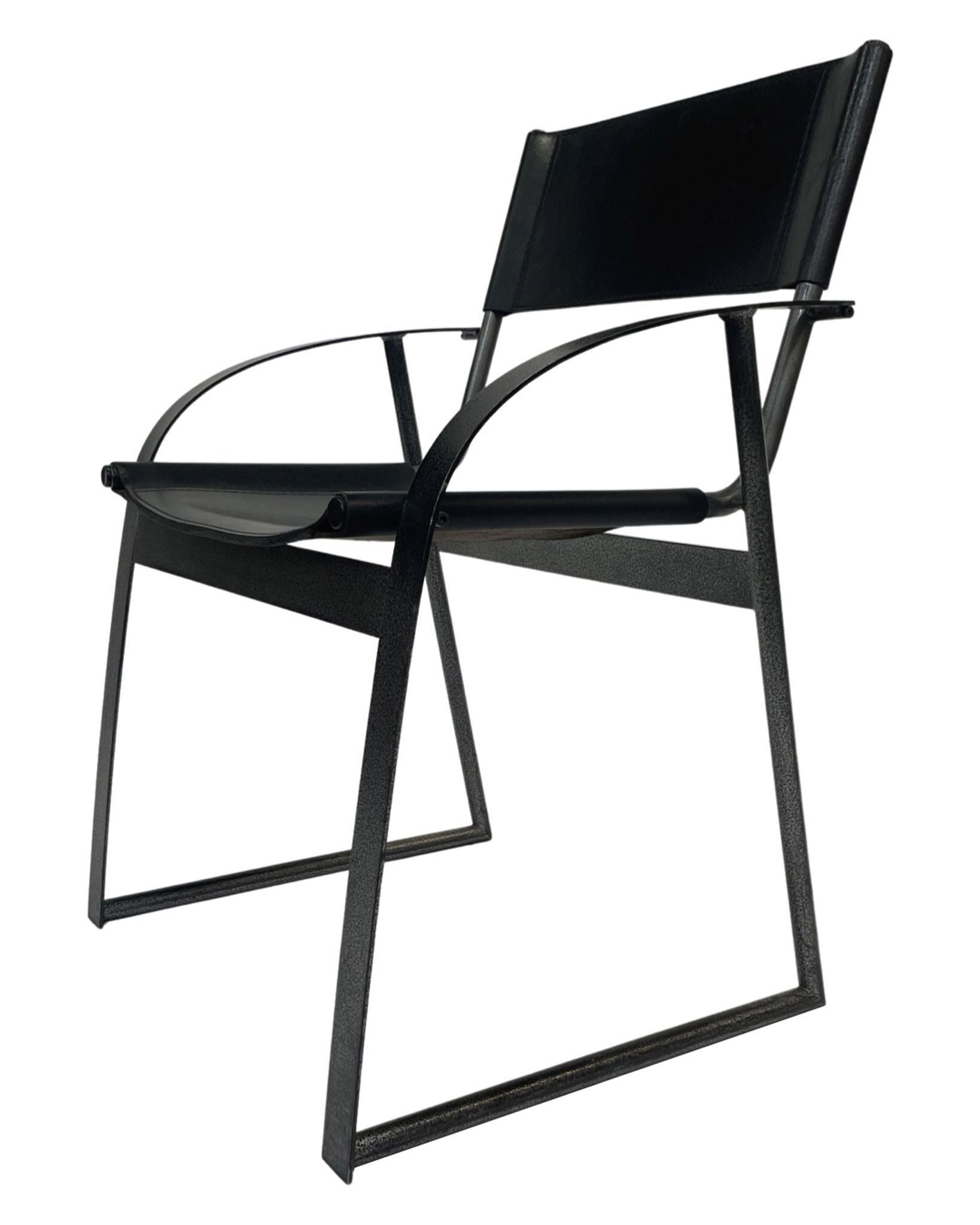 Chaise vintage en cuir et acier noir des années 1970