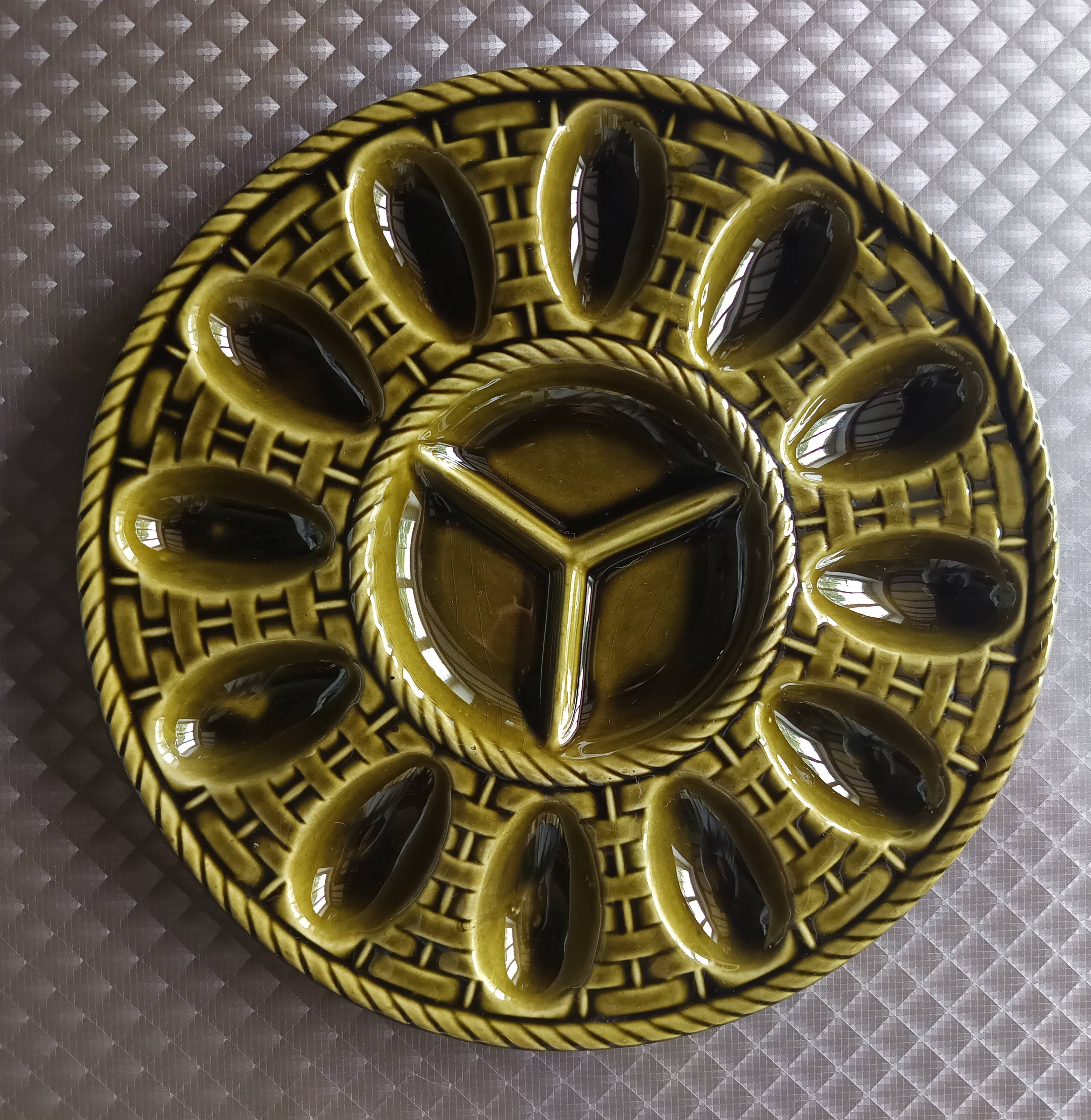 Vintage earthenware egg tray, Sacavém Portugal, 60s-70s