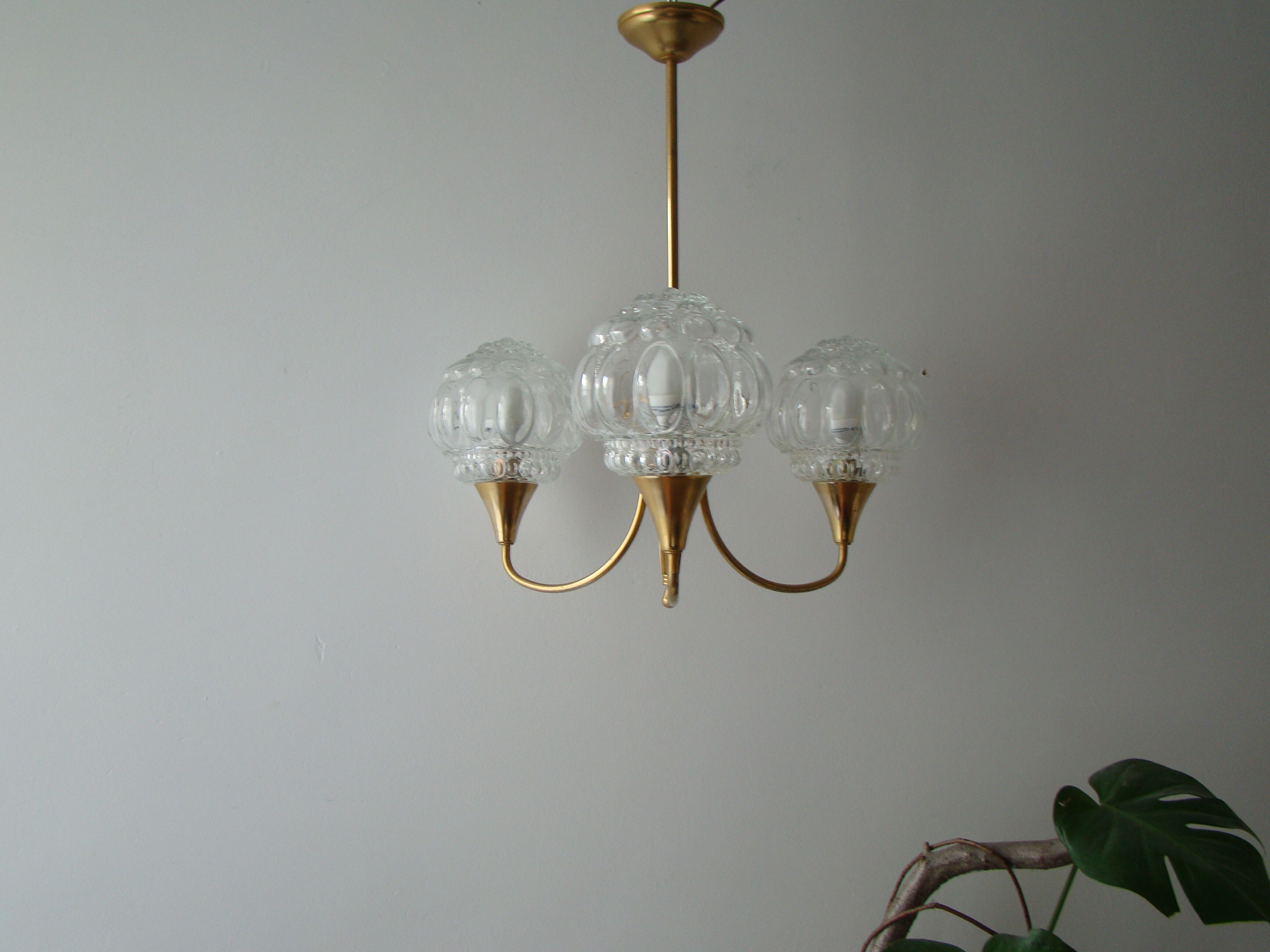 Lustre 3 branches vintage globes bullés