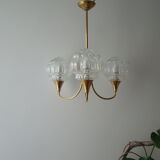 Chandelier 3 branches vintage bubbled globes