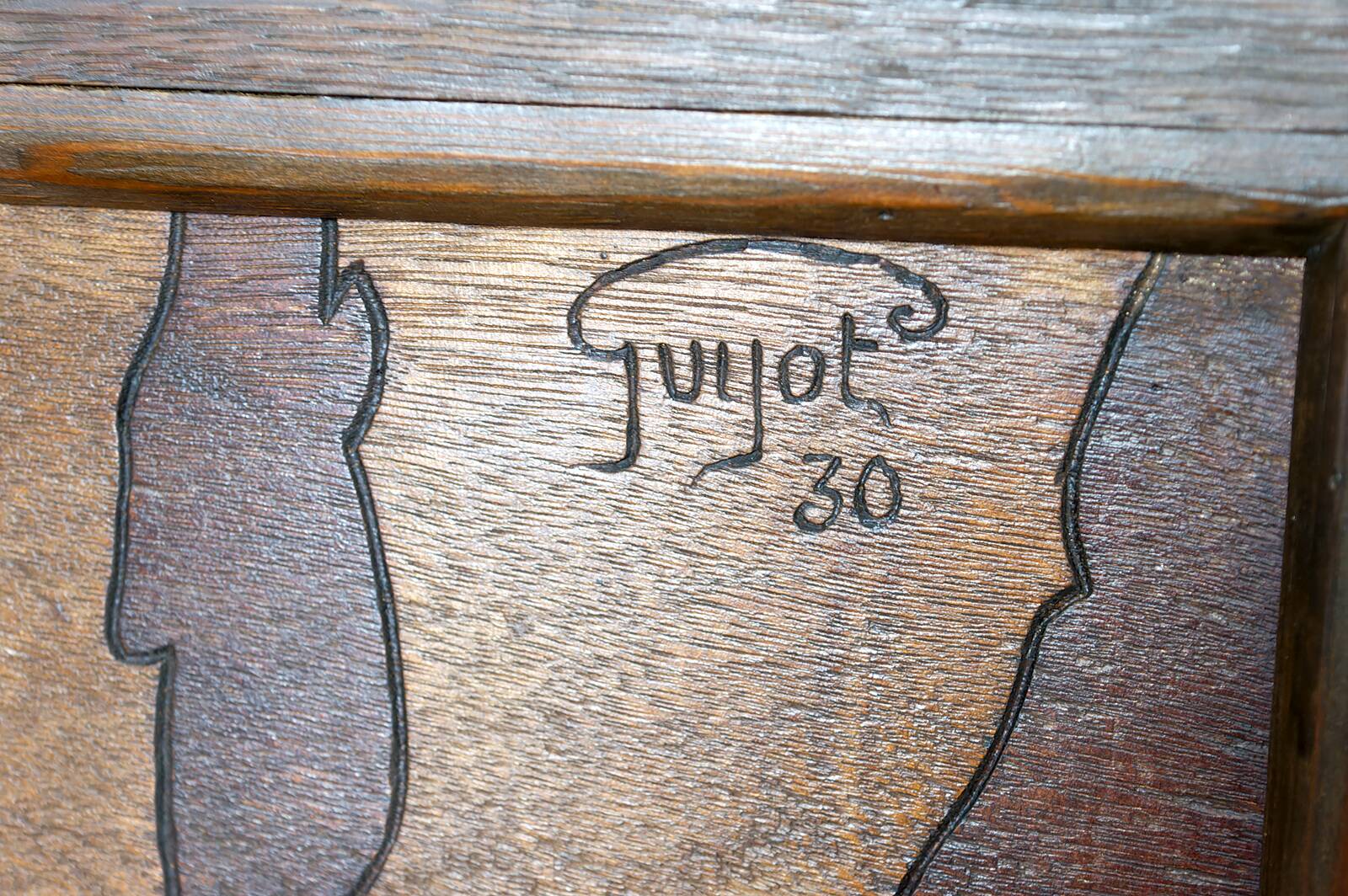 Pyrographed Screen, Mediterranean Medieval Town, Art Nouveau/Deco, 1930