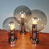 Maxi Globe trio of ceiling lights in smoked glass, RAAK Amsterdam, 1960