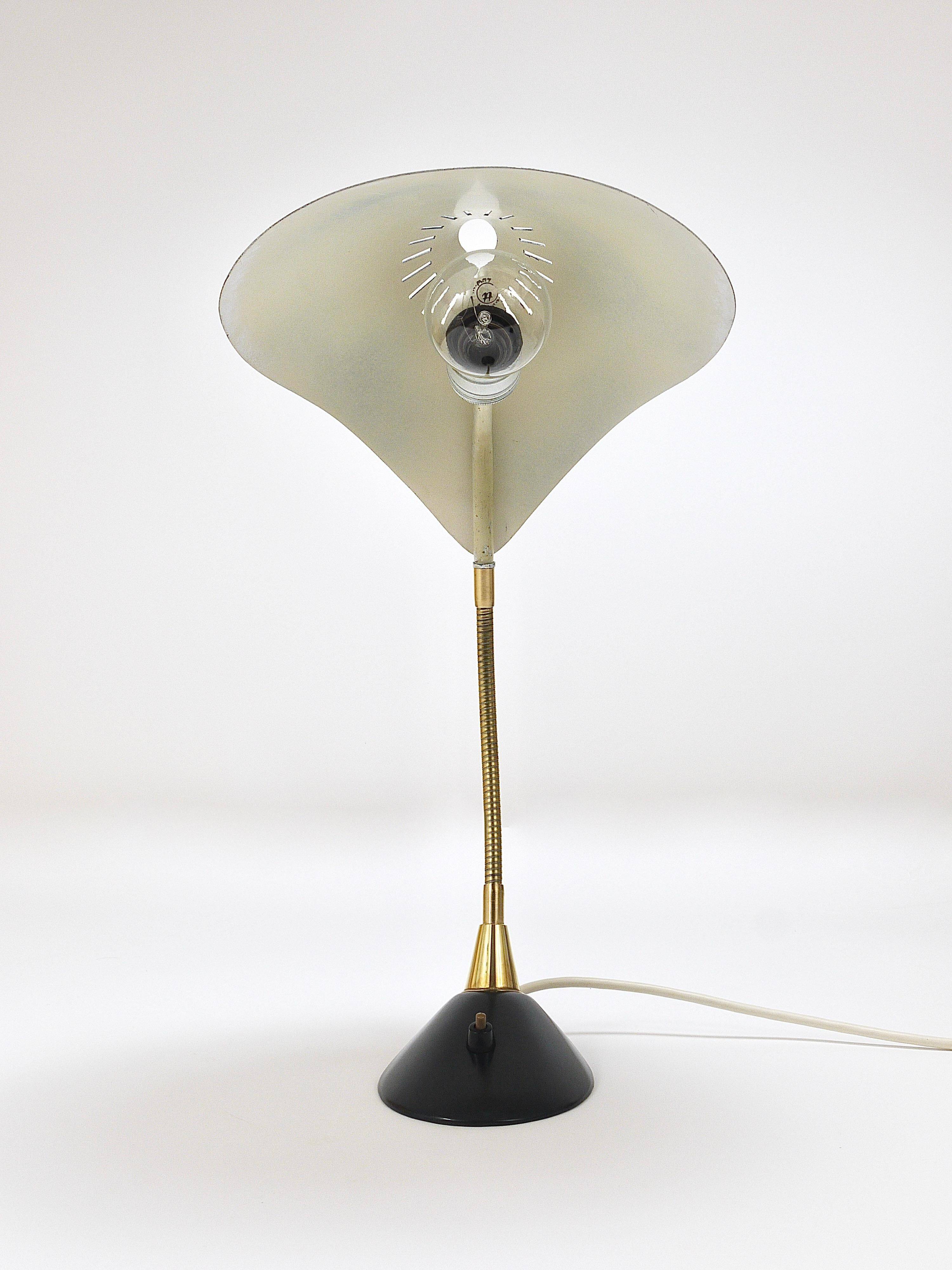 1950s Cosack Cobra black desk or table lamp in brass, mid-century, Stilnovo style.