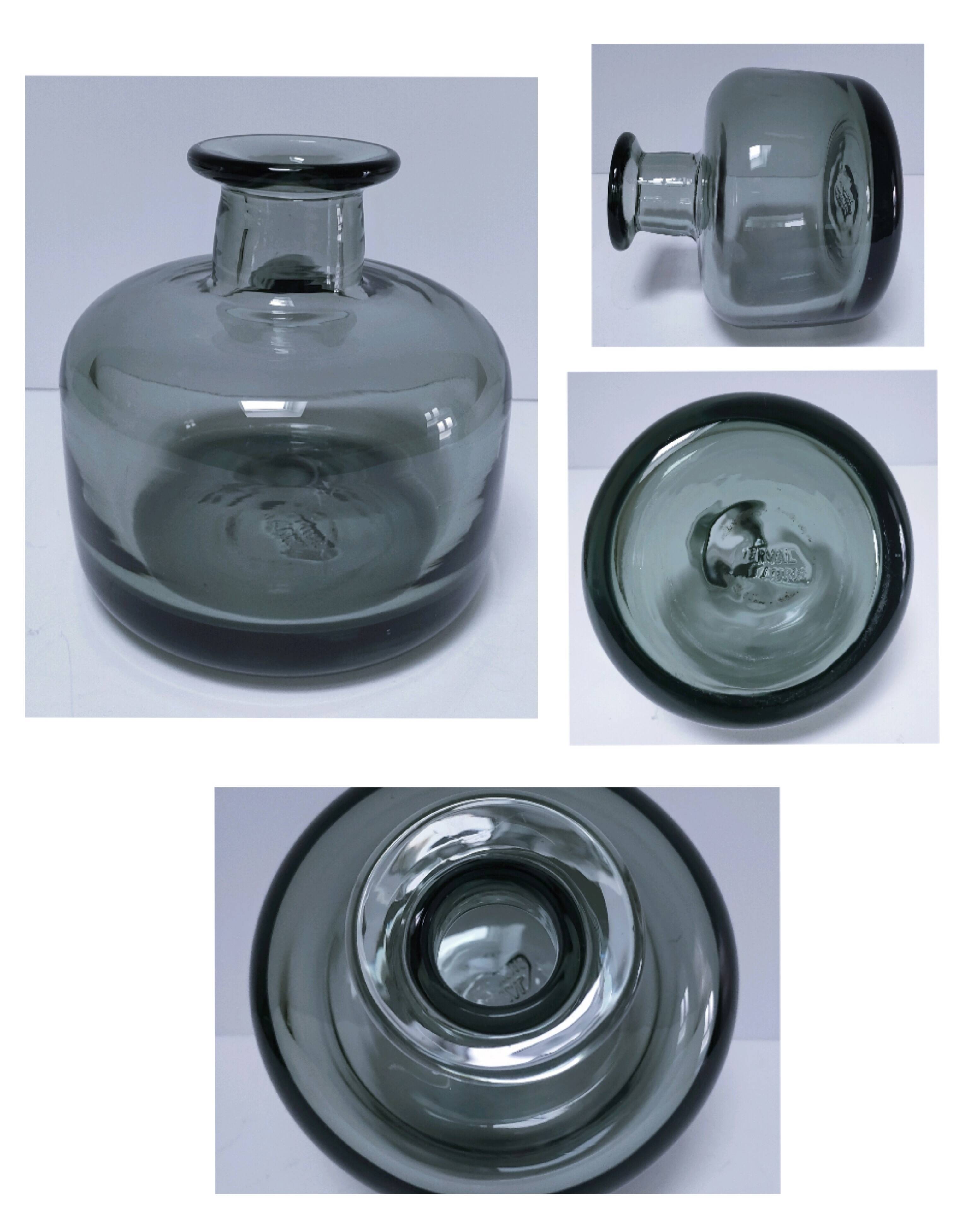 smoked grey glass vase Vallauris 1970s