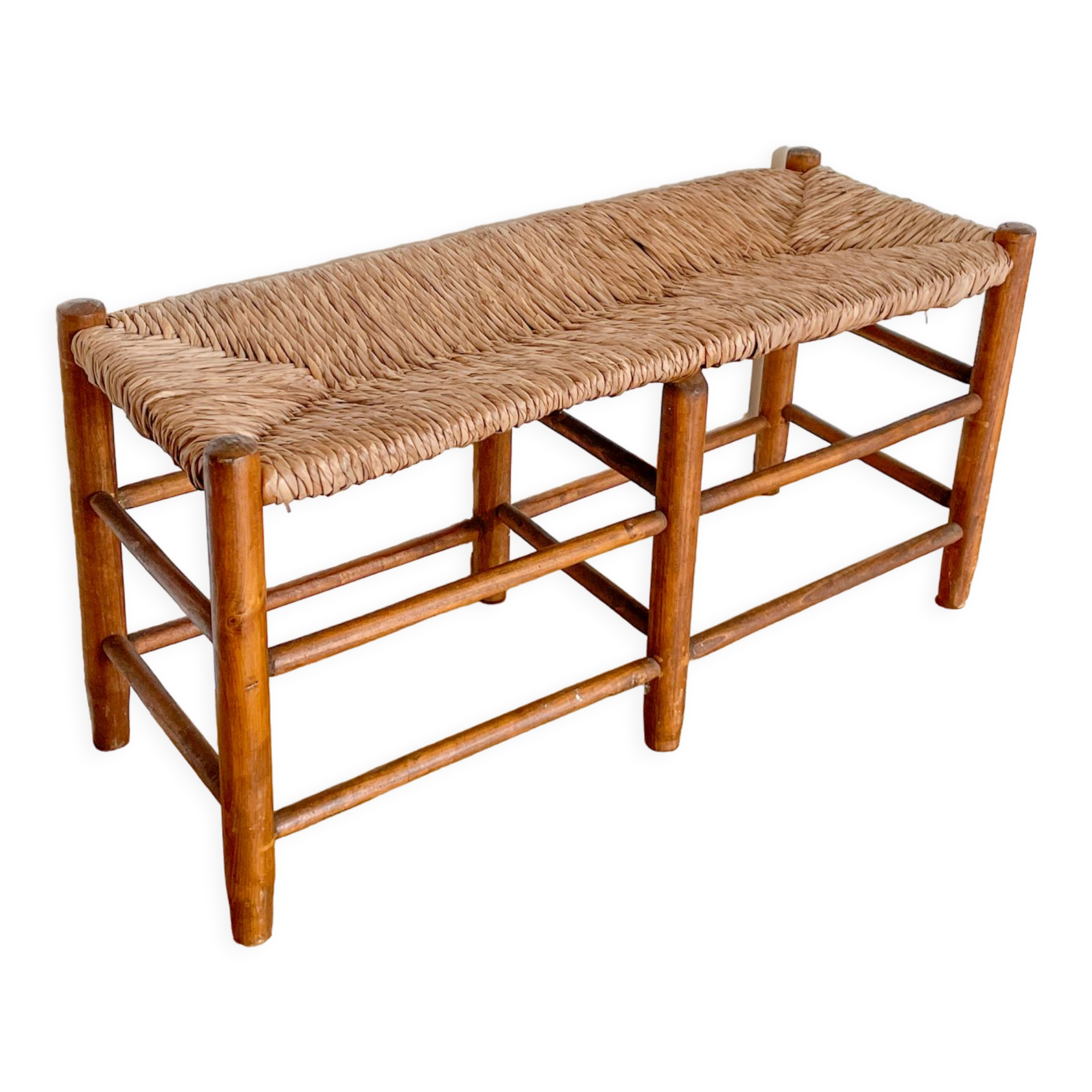 Vintage bench in wood and straw