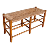 Vintage bench in wood and straw