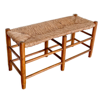 Vintage bench in wood and straw