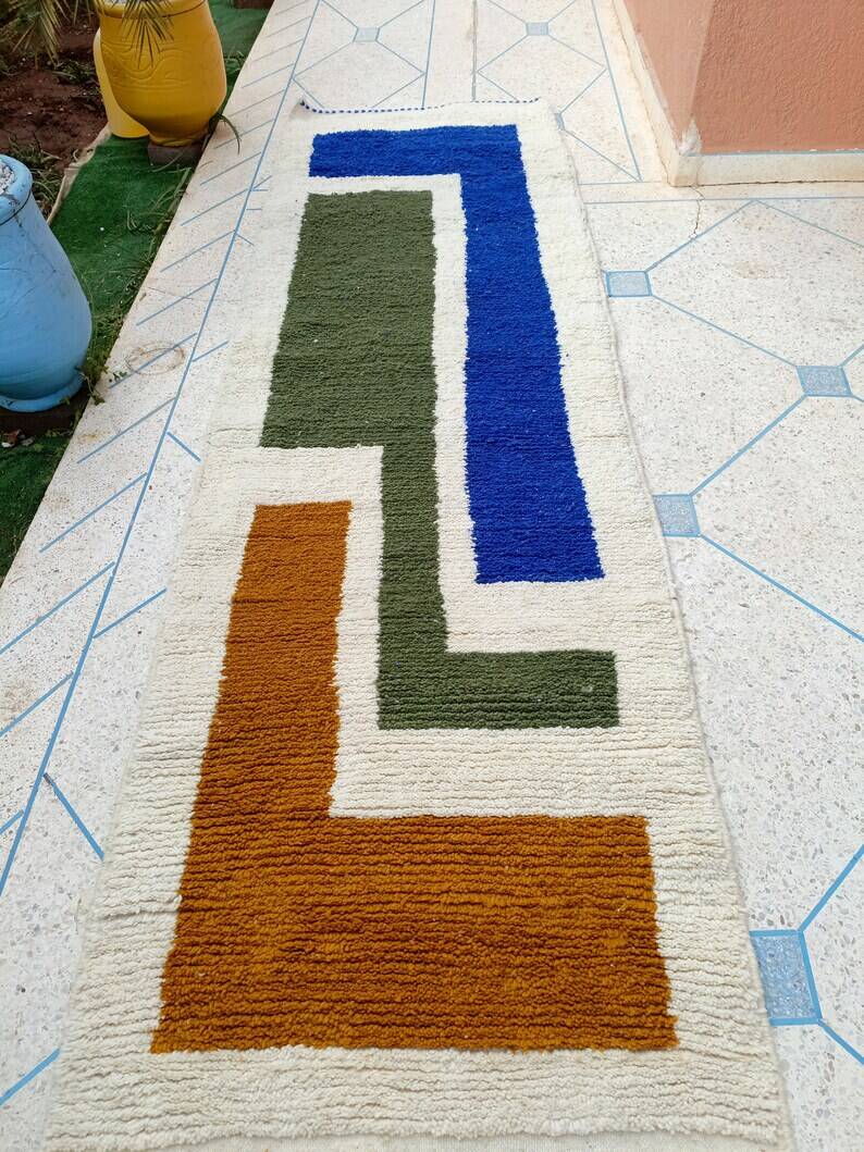 Tapis beni ouraine de couloir fait main taille 75 x 300 cm