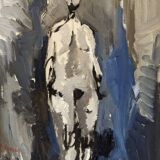 1973 Peinture à l’huile nue suédoise moderne du milieu du siècle « Dans l’ombre », encadrée