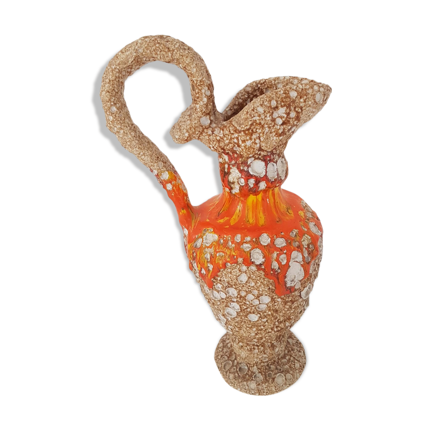 Ceramic vase Fat lava orange and beige Vintage