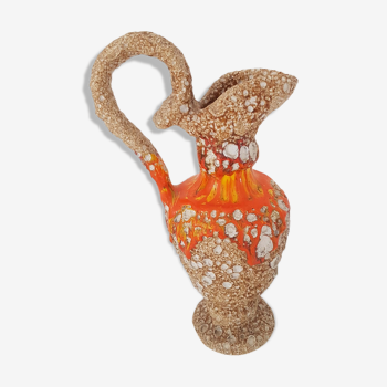 Vase céramique Fat lava orange et beige Vintage