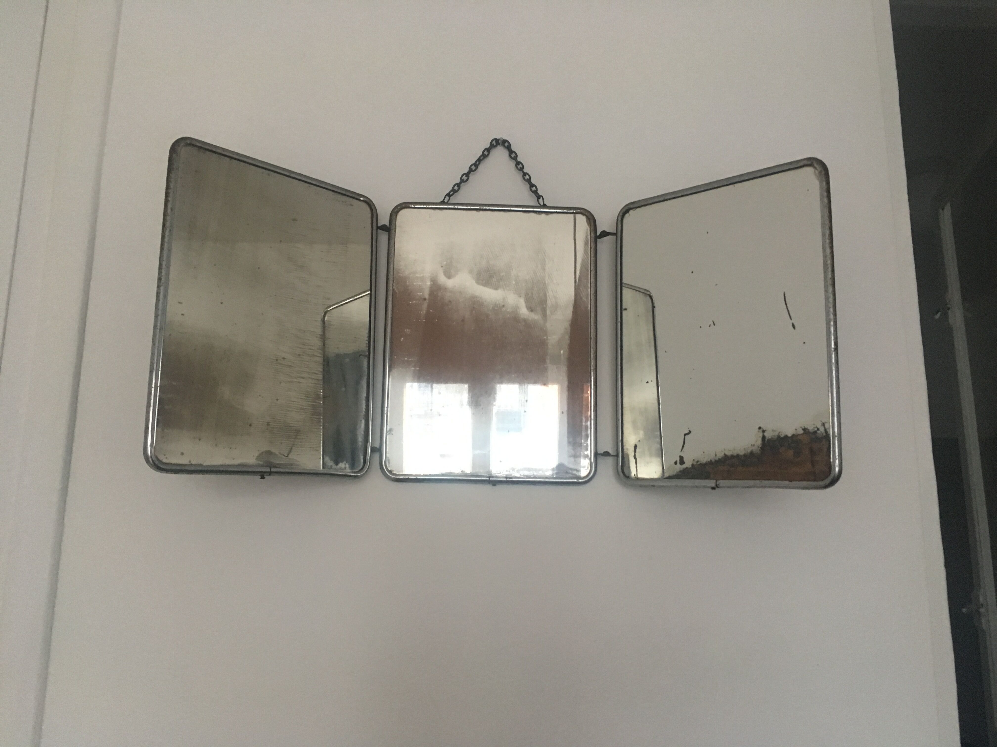 Vintage triptych barber mirror / dive 58x24cm