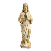 Old plaster statue of the Sacred Heart of Jesus, signed Serein, Made in France.